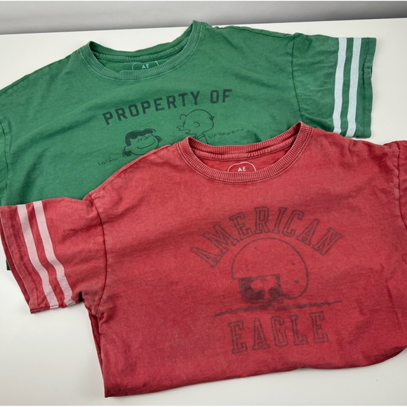American Eagle x‎ Snoopy Green T-Shirt (S) And Red T-Shirt (XS)- Lot Of Two - Picture 1 of 16